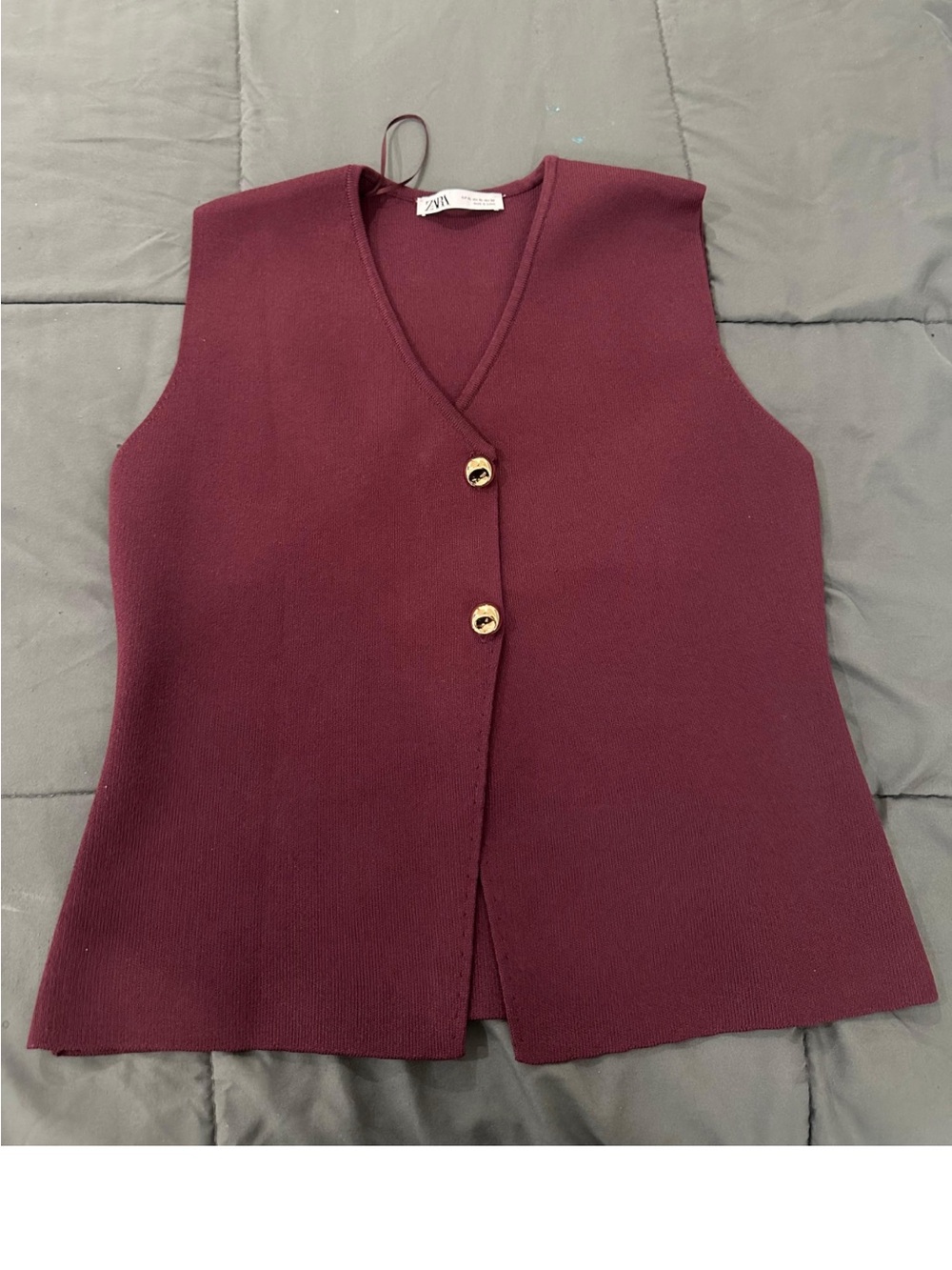 Zara Burgundy V-Neck Button Front Knit Vest